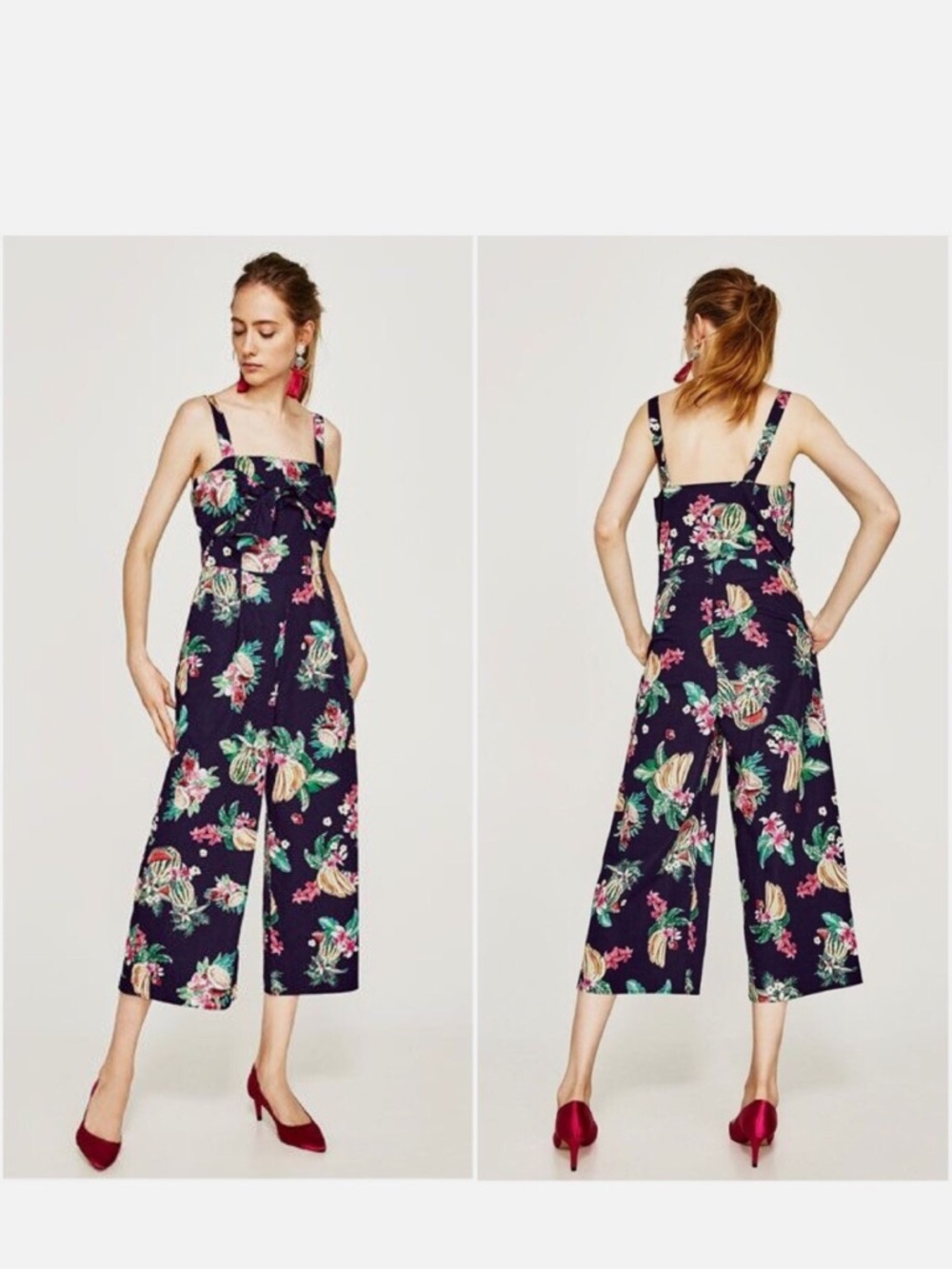 Zara Navy Tropical Print Jumpsuit